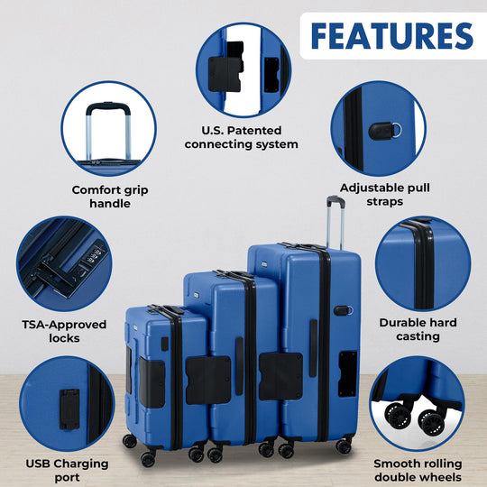TACH Connectable Luggage Carry-on + Medium + Large Hard shell | Midnight Blue