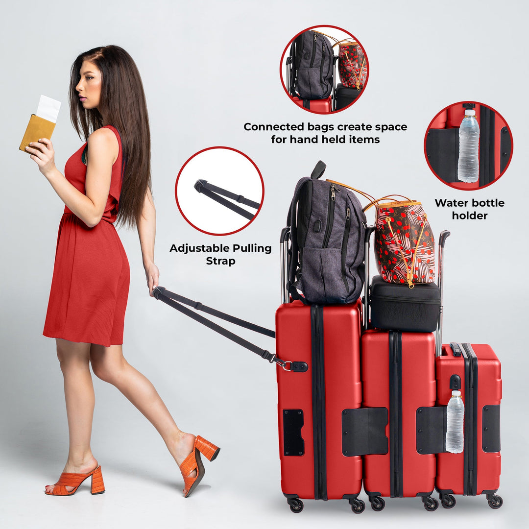 TACH Connectable Luggage Carry-on + Medium + Large Hard shell | Wine Red